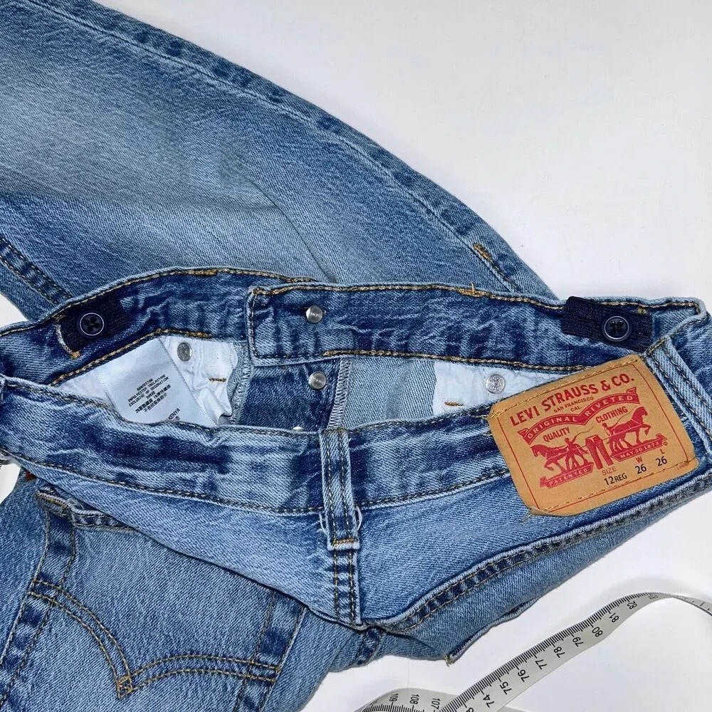 LEVI's 501 Skinny Jeans Blue Denim Children's 12 Hemmed Pants Adjustable Waist